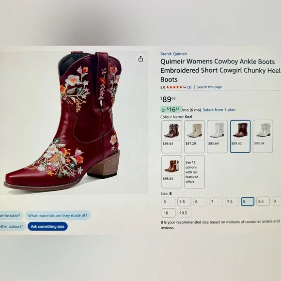 Red Embroidered Women's Floral Cowboy Boots - Picture 5 of 5